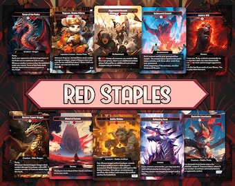 Red Staples - Bundle of 10 Custom Cards, Premium High Quality Cards, Full Art Alter.