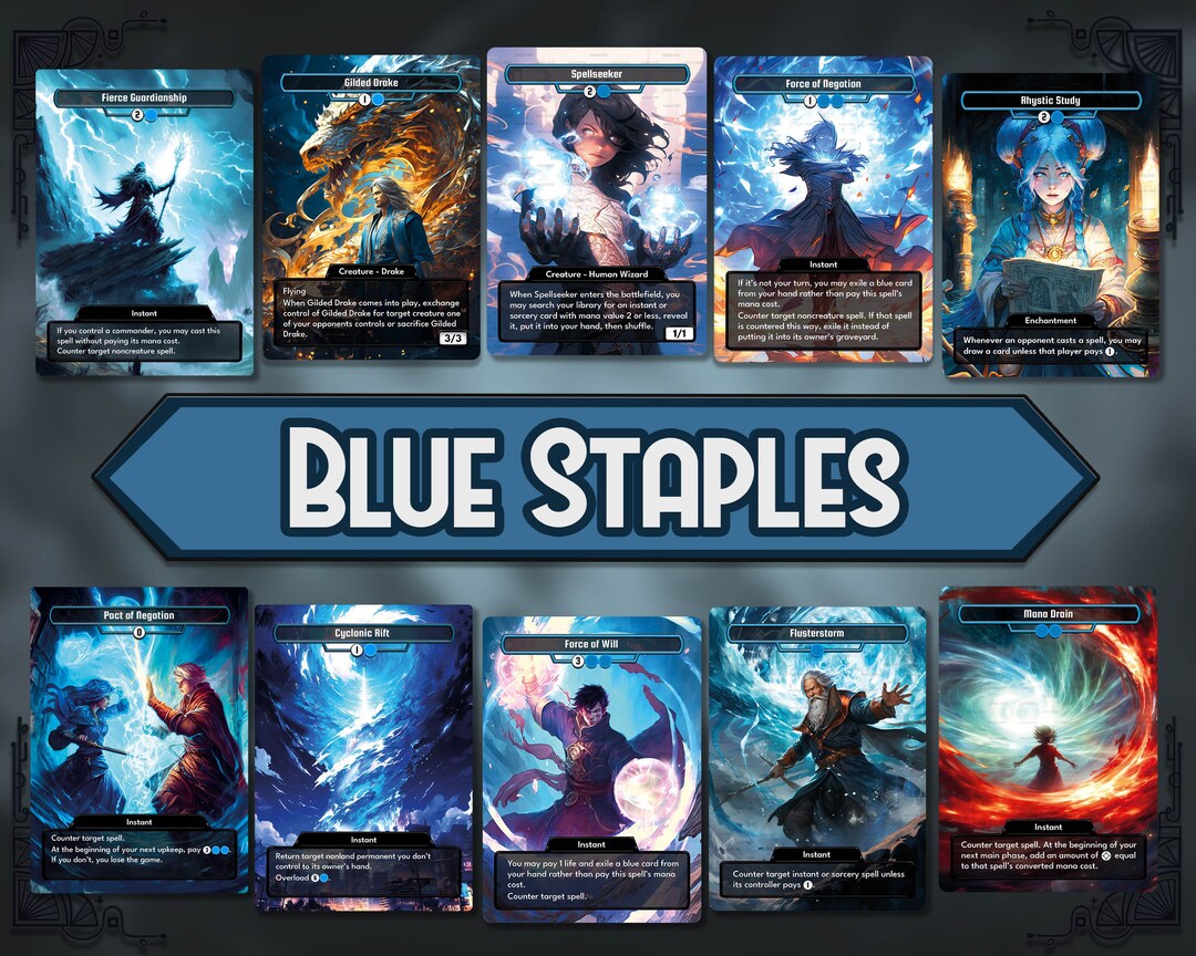 Full Art EDH Blue Staples MTG Proxies Magic Proxy Cards Altered Art Etsy