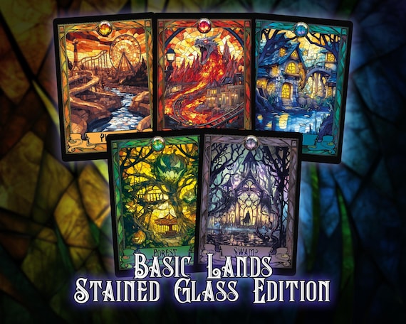 Stained Glass Basic Lands Proxy Set (10 Cards)  Vintage Cathedral Full Art  - Etsy