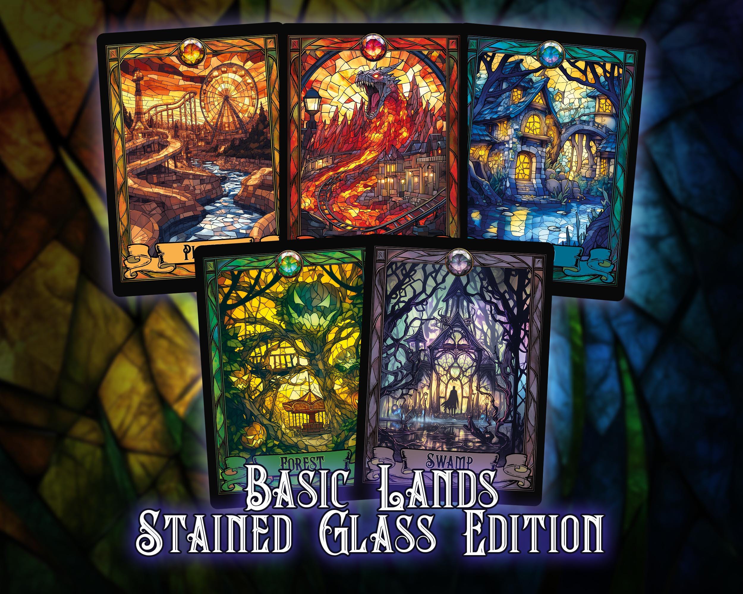 Stained Glass Basic Lands Proxy Set (10 Cards) – Vintage Cathedral