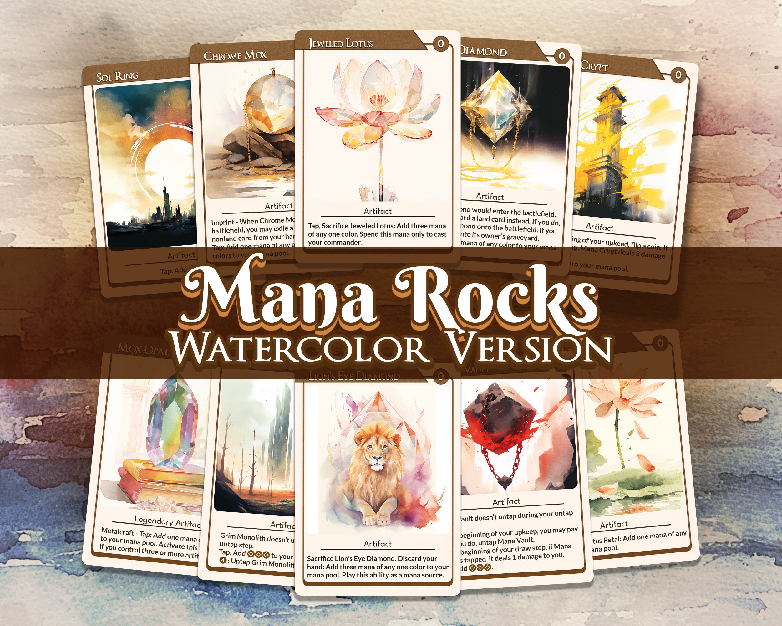 0 Cast Mana Rocks Mana Rocks Set – Custom Watercolor Bundle of 10 Artifacts | Proxy EDH ...