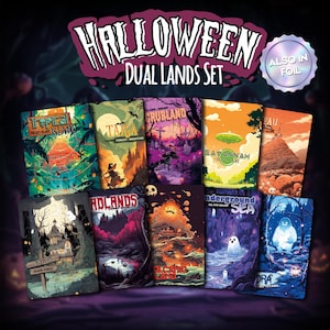 Colección completa de Spooky Dual Lands Proxy (10 cartas) – Arte completo de Halloween gótico – Opción foil