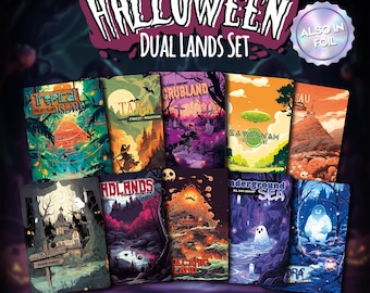 Spooky Dual Lands Proxy Full Set (10 Cards) – Gothic Halloween Full Art – Foil Option