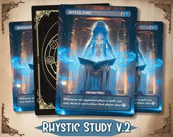 Rhystic Study #2 - Cartão Proxy Personalizado de Alta Qualidade com Arte Alternativa de Anime