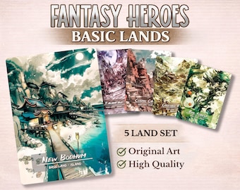 Japanese Ink Basic Lands Proxy Set – Full Art Watercolor Fantasy Landscapes (Custom Mix Available)