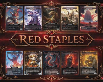 Red Staples - Bundle of 10 Custom Cards, Premium High Quality Cards, Full Art Alter.