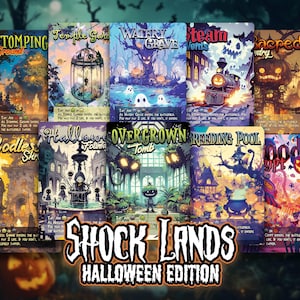 Spooky Shock Lands - lot de 10 cartes, oeuvre d'art d'Halloween, modification personnalisée des terres pour EDH