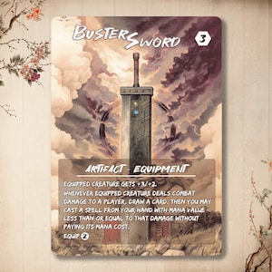 Buster Sword - Tarjeta personalizada de doble cara *Japonesa*, Héroes de fantasía con arte completo