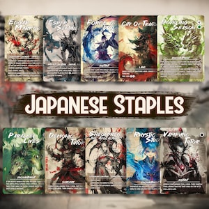 Agrafes japonaises artistiques complètes - Lot de 12 cartes proxy personnalisées, cartes premium haute qualité, retouche artistique complète.