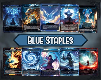 Blue Staples - Bundle of 10 Proxy Custom Cards, Premium High Quality Cards, Full Art Alter EDH