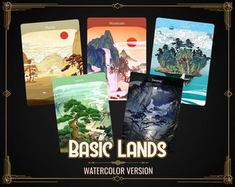 Basic Lands - Custom Basic Lands Cards Full Art , Alternative watercolor art