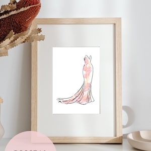 Watercolour pink dress downloadable wall art | Printable wall decor for fashion lovers and sewers | Sewing room wall art