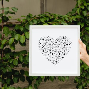 Arte de la sala de costura / decoración de la pared imprimible / arte de la pared / descarga instantánea / impresión digital del corazón de costura