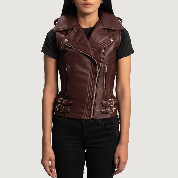 Ladies brown leather vest Clearance