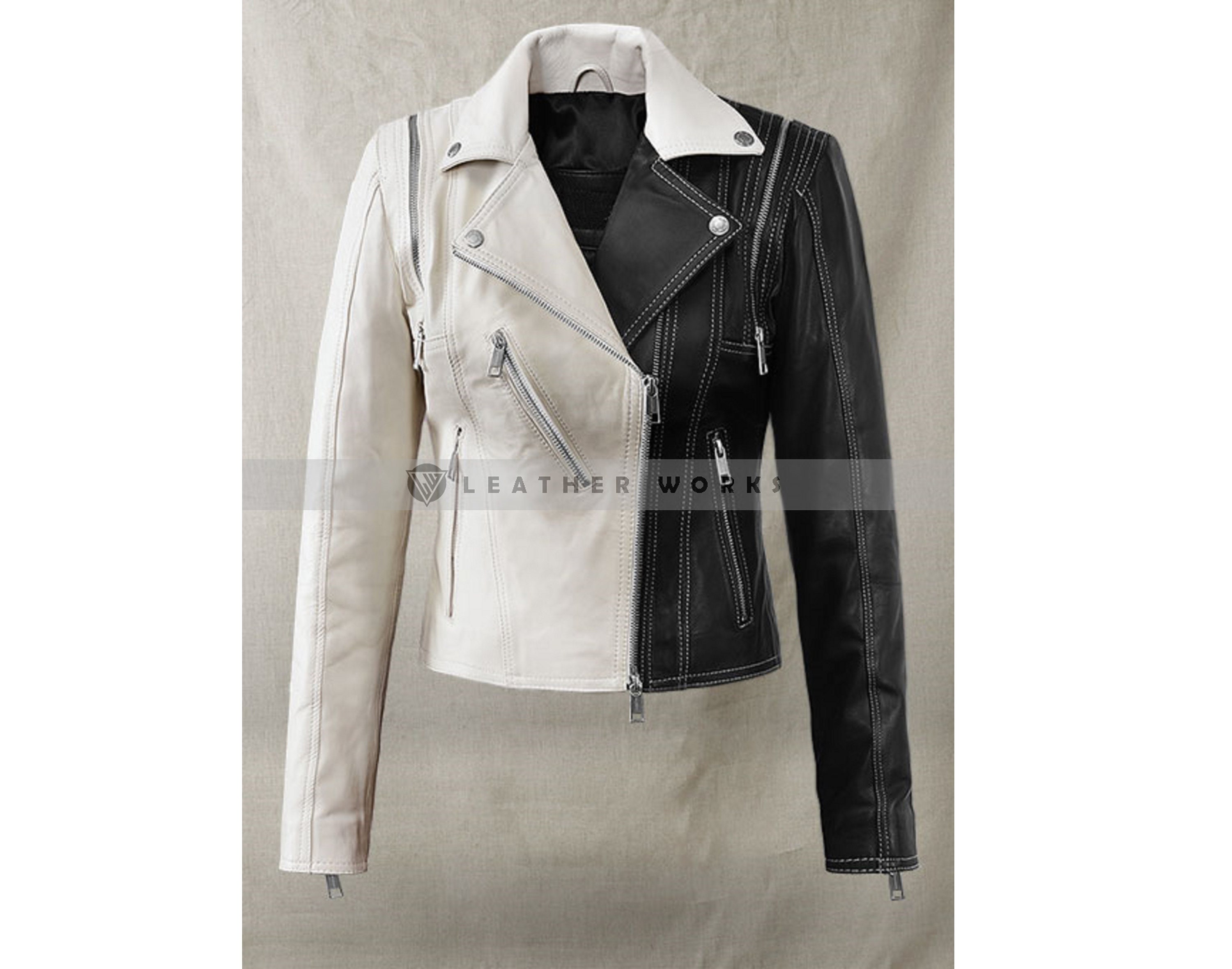 Black and White Women Fashion Leather Jacket Cow Skin Genuine - Etsy
