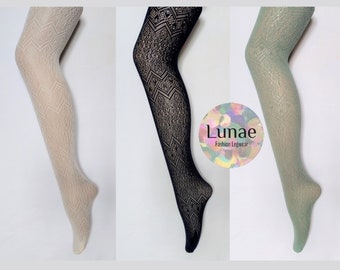 fishnet tights pattern mesh crochet lace geometric heart zig-zag sage UK 8/10/12/14 mod retro Y2K goth twee dance festival fairy cottage