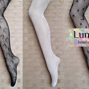 fishnet tights lace mesh pattern moon stars astral celestial horoscope witchy onesize 8/10/12/14 goth mod festival rave Y2K UV