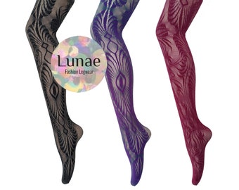 fishnet tights pattern mesh floral onesize two-tone 8/10/12/14 swirl baroque flower mod retro goth grunge dance rave festival fairy carnival