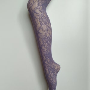 fishnet tights pattern mesh floral onesize lilac cream wine 8/10/12/14 flower mod retro Y2K goth grunge dance rave festival fairy carnival image 5