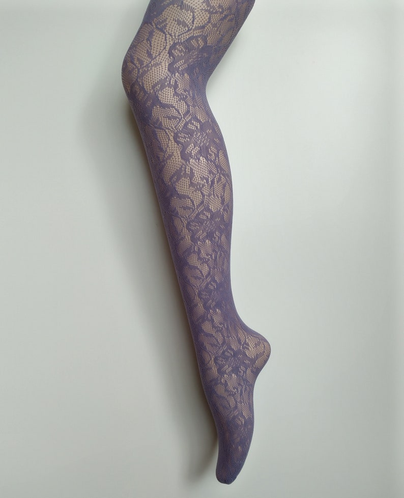 fishnet tights pattern mesh floral onesize lilac cream wine 8/10/12/14 flower mod retro Y2K goth grunge dance rave festival fairy carnival image 5