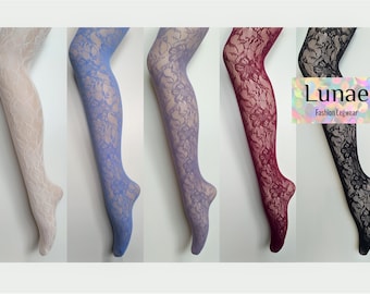 collants résille motif maille floral taille unique lilas crème vin 8/10/12/14 fleur mod rétro Y2K goth grunge danse rave festival fée carnaval