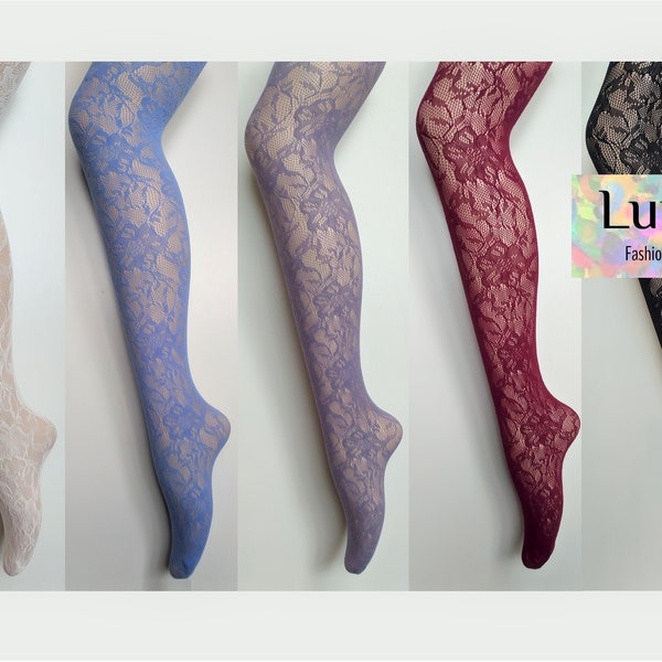 collants résille motif maille floral taille unique lilas crème vin 8/10/12/14 fleur mod rétro Y2K goth grunge danse rave festival fée carnaval