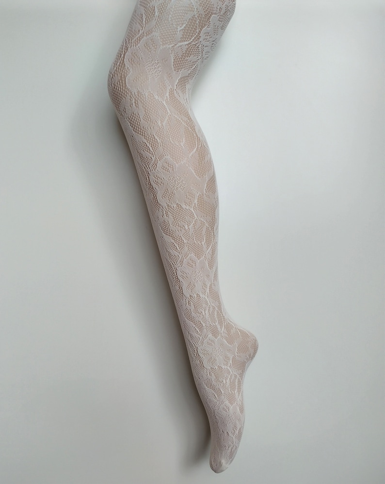 fishnet tights pattern mesh floral onesize lilac cream wine 8/10/12/14 flower mod retro Y2K goth grunge dance rave festival fairy carnival image 9