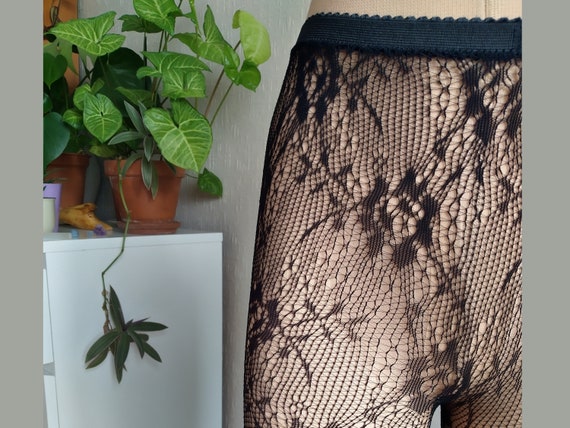 fishnet tights floral WHITE ROSE lace pattern mesh LUNAE