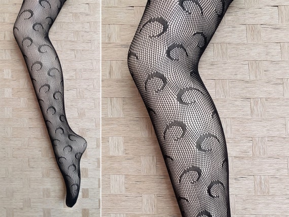 Fishnet Tights Lace Mesh Pattern Moon Stars Astral Celestial