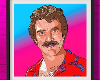 Tom Selleck Magnum PI Fan Art Poster: 80s Retro Artwork