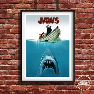 JAWS POSTER Fan Art - Jaws 50th Anniversary Collectible Artwork by Bobby Dazzler - Fantastic Quality Print for Jaws Fan
