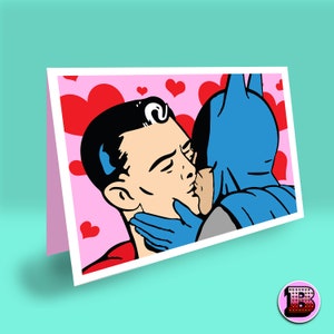 Cartão de Dia dos Namorados SUPER-HERÓI Beijo - Namorado Namorada LGBTQ Amor - Presente de Noivo - Cartão de Dia dos Namorados Incrível