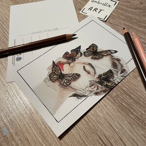 Postcard Art Print Woman Butterflies Butterfly Woman