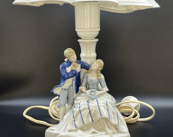 Vintage Germany Porcelain table lamp with figurine: Dame and Cavalier.