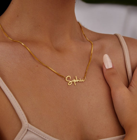 Gold Name Necklace For Women 14k Solid Gold Old English Name