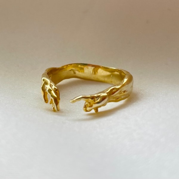 Creación del anillo de plata de Adán, anillo de la mano de Dios chapado en oro, anillo minimalista delicado, anillo diario de moda, anillo religioso hecho a mano, RN003