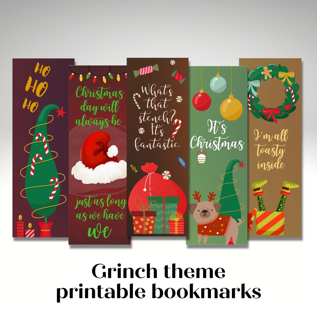 Printable Bookmarks Template Grinch Printable Bookmarks Set Etsy