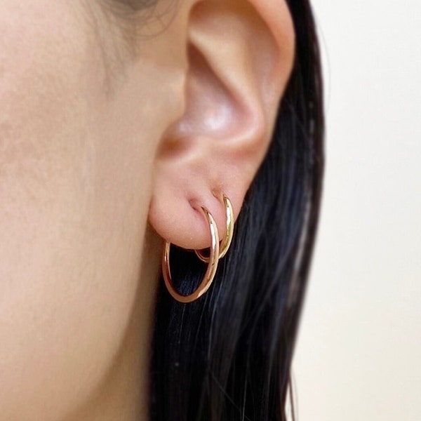 Hoop clip on earrings, invisible clip on, no piercing earrings, non pierced earrings, clipons, huggie clip on earrings, rose gold, brass