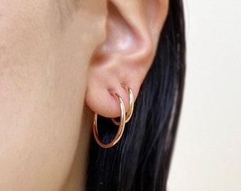 Hoop clip on earrings, invisible clip on, no piercing earrings, non pierced earrings, clipons, huggie clip on earrings, rose gold, brass