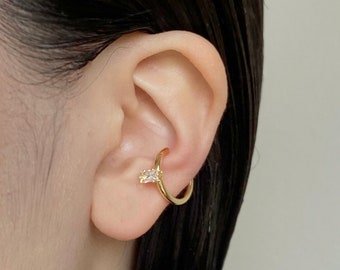 Cartilage earring, no piercing, ear cuff, non pierced, gold, silver, earcuff, rhinestone, rectangle, minimalist, geometric, nickel free