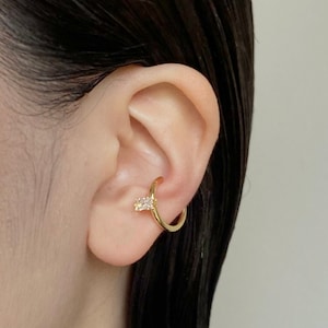Cartilage earring, no piercing, ear cuff, non pierced, gold, silver, earcuff, rhinestone, rectangle, minimalist, geometric, nickel free