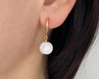 Hoop clip on earrings, white quartz earrings, white crystal, invisible clip on, no pierce earrings, gemstone hoop earrings, huggie hoop