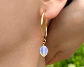 No pierce hoops, huggie clip on earrings, moonstone earrings, huggie hoop clip on, invisible clip on, no pierce hoop earrings, boho earrings