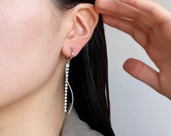 Hoop clip on earrings, non pierced earrings, silver clip on, dangle clip on, wedding clip on,  invisible clip on, rhinestone earrings, B-18