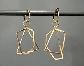 Geometric clip on earrings, invisible clip on, no piercing earrings, non pierced earrings, clipons, dangling earrings, gold, hoop earrings