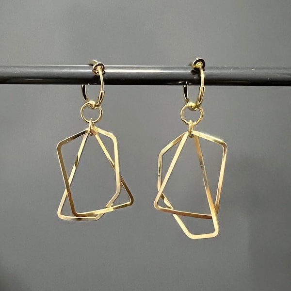 Geometric clip on earrings, invisible clip on, no piercing earrings, non pierced earrings, clipons, dangling earrings, gold, hoop earrings