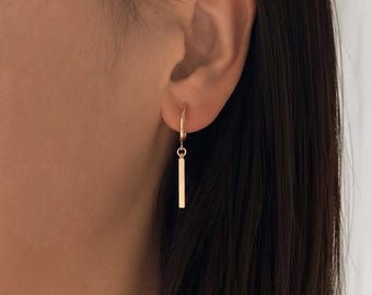 Minimalist Clip On Earrings, Stick Earrings, Non Pierced Hoop Earrings, Gold Geometric, Gold Hoop Clip On, Invisible Hoop Clip On, H6