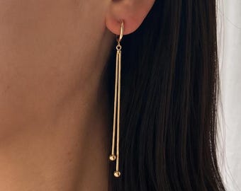 Long clip on earrings gold, snake chain earrings, non pierced earrings, hoop clip on earrings, minimalist clip on, huggie hoop clip on, H-7