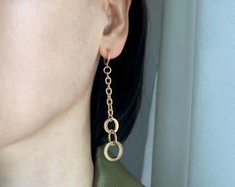 Invisible clip on earrings, non pierced earrings, hoop clip on earrings, chain earrings, long clip on earrings, gold, silver, huggie, L-LC