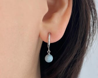 Aquamarine earrings, hoop clip on earrings, dainty clip on earrings, no piercing earrings, invisible clip on, blue, huggie hoop clip on